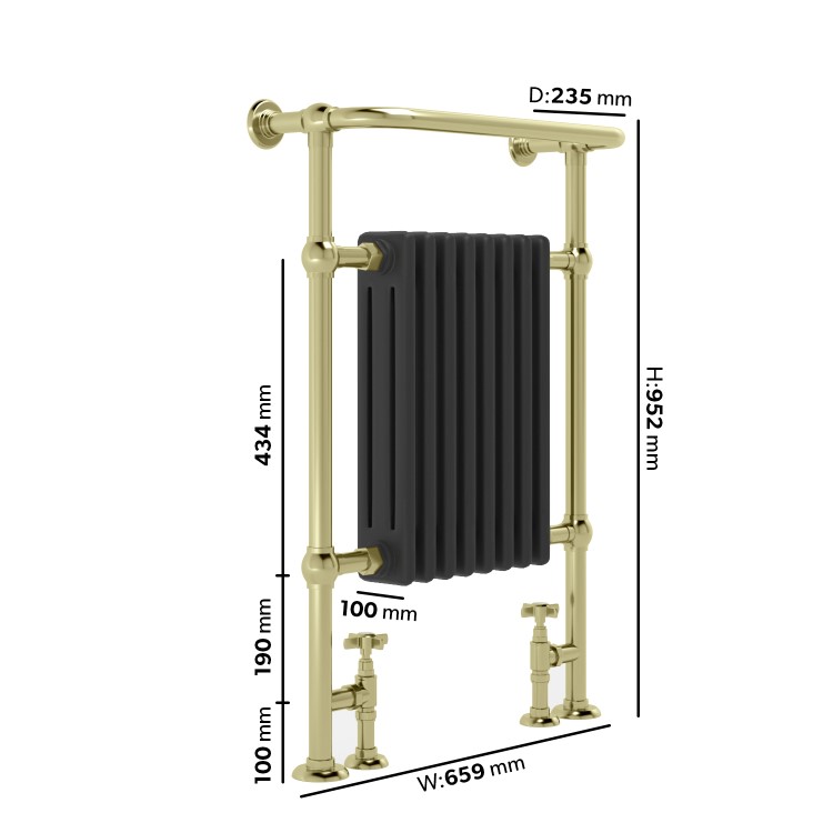 Black and Brass Traditional Column Radiator with Towel Rail 952 x 659mm - Regent