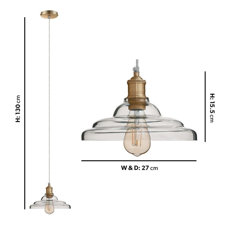 Glass Cone Pendant Light with Brass Finish- Princeton