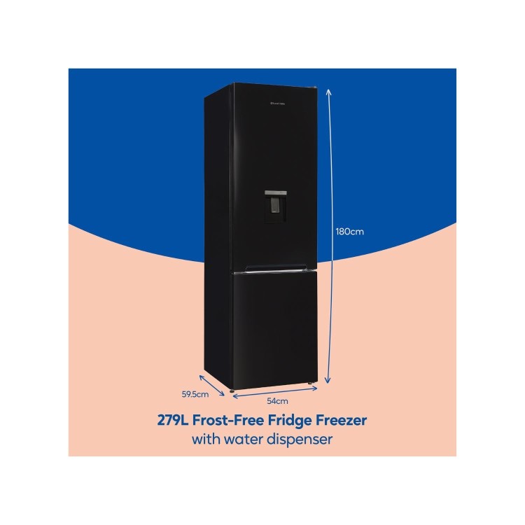 Russell Hobbs 279 Litre 70/30 Freestanding Fridge Freezer with Water Dispenser - Black