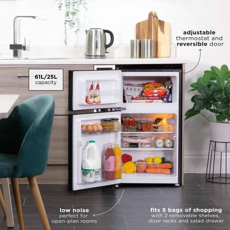 Russell Hobbs 90 Litre 70/30 Under Counter Top Freestanding Fridge Freezer - Black 