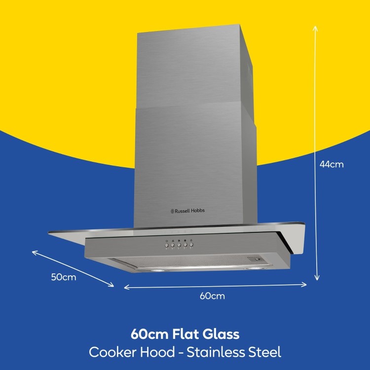 Russell Hobbs 60cm Flat Glass Chimney Cooker Hood - Stainless Steel