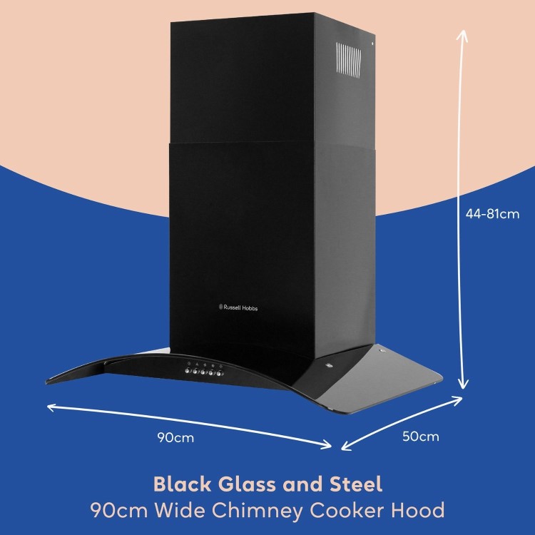 Russell Hobbs 90cm Curved Glass Chimney Cooker Hood - Black