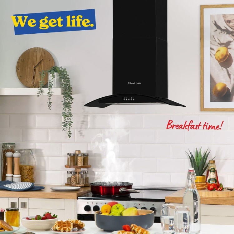 Russell Hobbs 90cm Curved Glass Chimney Cooker Hood - Black