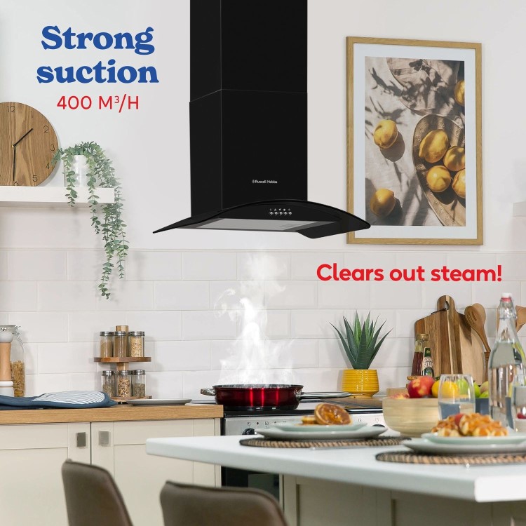 Russell Hobbs 90cm Curved Glass Chimney Cooker Hood - Black