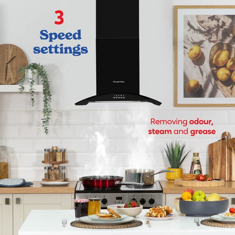 Russell Hobbs 90cm Curved Glass Chimney Cooker Hood - Black