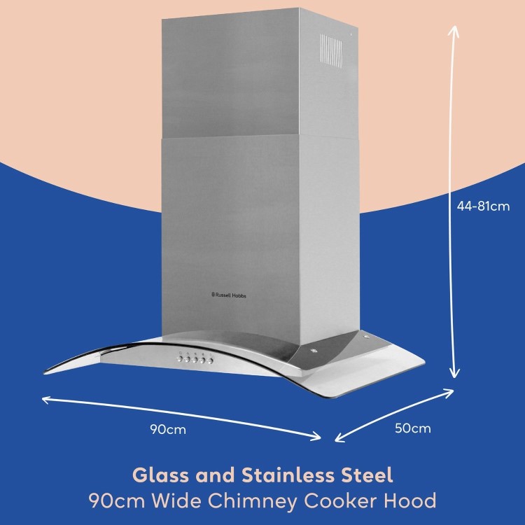 Russell Hobbs 90cm Curved Glass Chimney Cooker Hood - Stainless Steel