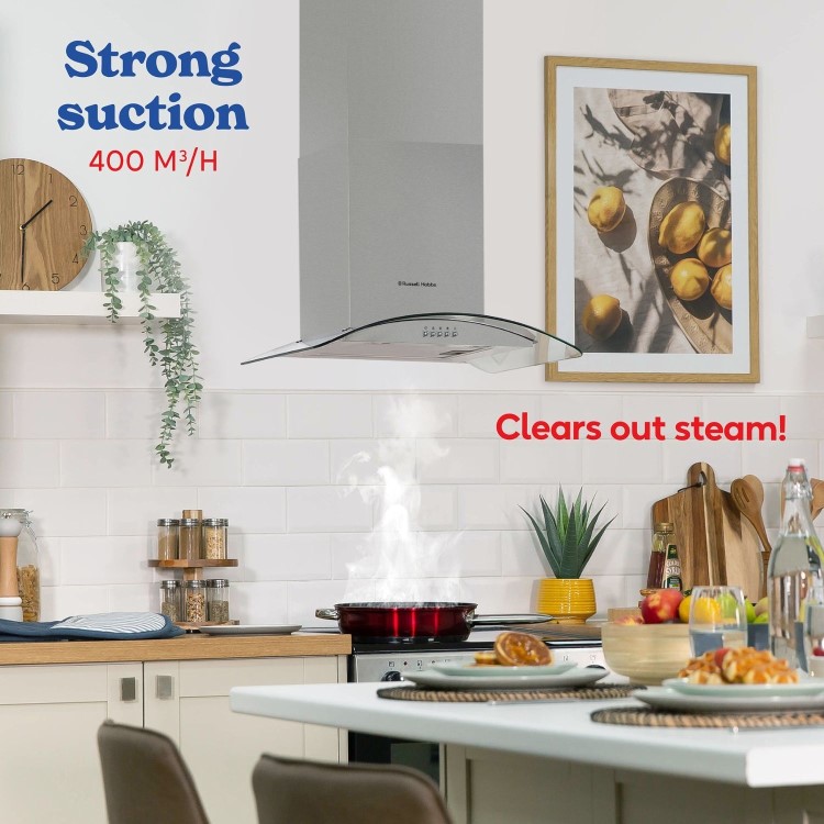 Russell Hobbs 90cm Curved Glass Chimney Cooker Hood - Stainless Steel