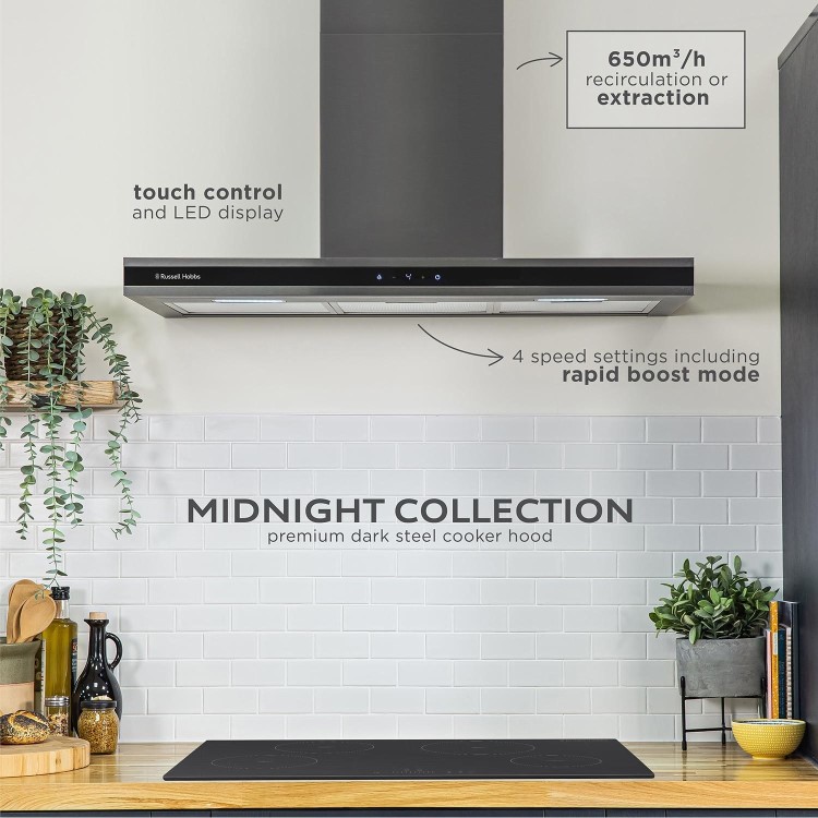 Russell Hobbs 90cm Flat Cooker Hood - Dark Steel