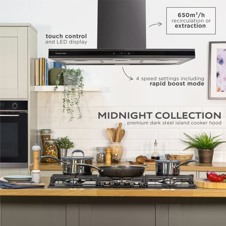 Russell Hobbs 90cm Midnight Island Cooker Hood - Dark Steel