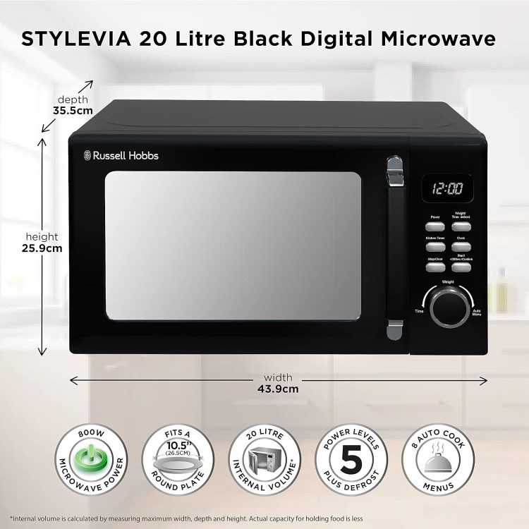 Russell Hobbs StyleVia 20L Freestanding Solo Microwave Oven - Black