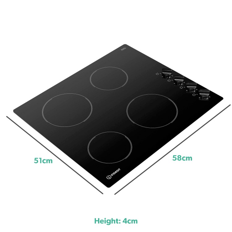 Refurbished Indesit RI860C 58cm Rotary Control 4 Zone Ceramic Hob Black