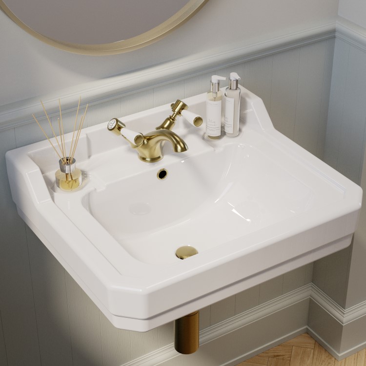 White Wall Hung Basin with 1 Tap Hole 570mm - Ripley