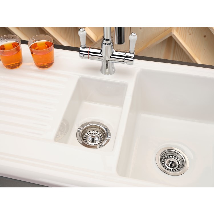 GRADE A2 - Reginox RL301CW 1.5 Bowl White Ceramic Kitchen Sink with Reversible Drainer