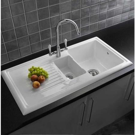 GRADE A2 - Reginox RL301CW 1.5 Bowl White Ceramic Kitchen Sink with Reversible Drainer