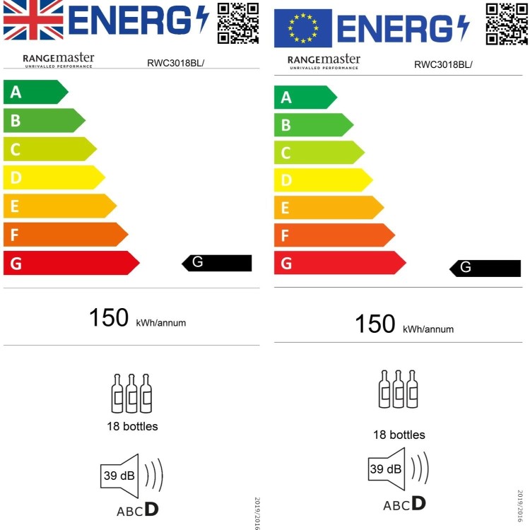 Rangemaster 18 Bottle Capacity 30cm Wide Dual Zone Wine Cooler - Black
