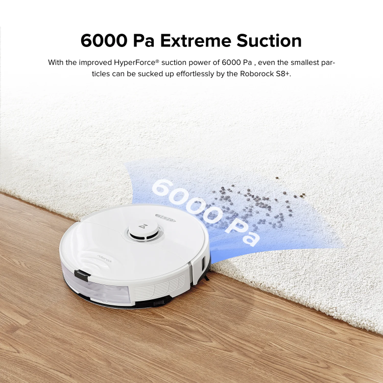 Refurbished Roborock S8+ Robot Vacuum Cleaner with RockDock Plus DuoRoller Brush and VibraRise Mopping system 6000Pa - White