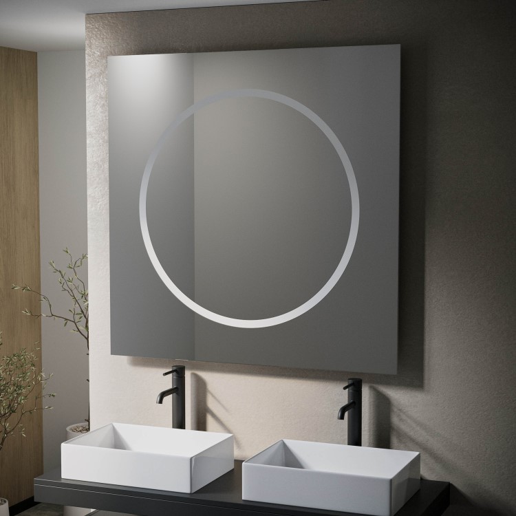 Square Backlit Heated Bathroom Mirror with Lights 1000mm - Saturn