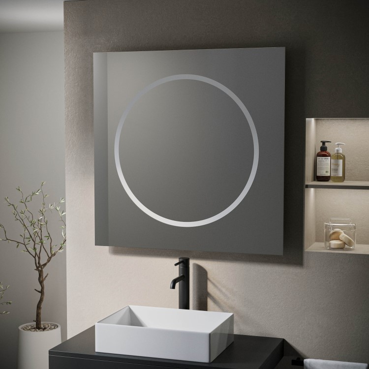 Square Backlit Heated Bathroom Mirror with Lights 800mm - Saturn