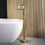 Brushed Brass Freestanding Bath Shower Mixer with Shelf - Savannah