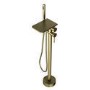 Brushed Brass Freestanding Bath Shower Mixer with Shelf - Savannah