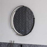 Sensio Aspect Curve Round Black Heated Bathroom Mirror with Lights - 600mm