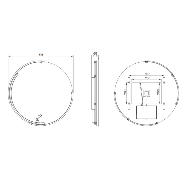 Sensio Aspect Curve Round Black Heated Bathroom Mirror with Lights - 600mm