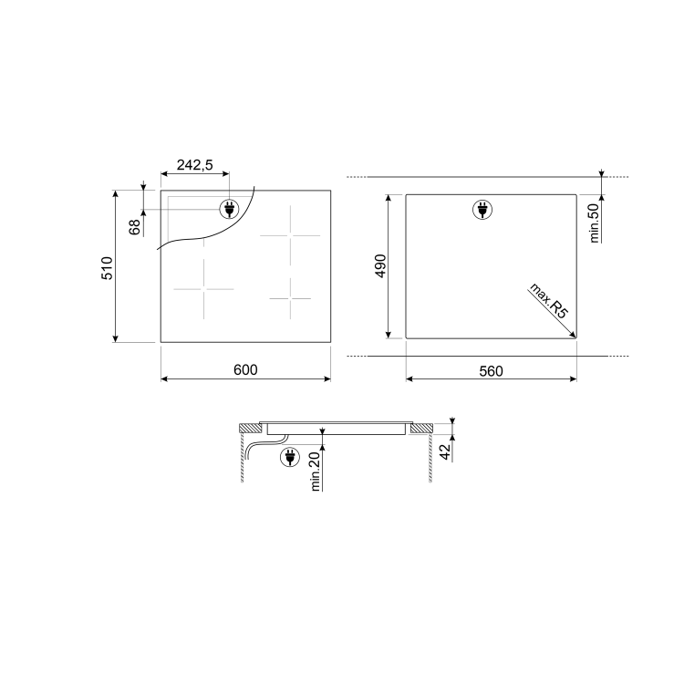 Smeg 60cm 4 Zone Ceramic Hob