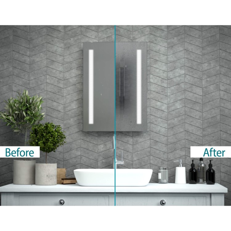 Sensio Harbour Rectangular Black Backlit Bathroom Mirror with Lights & Shelf 500 x 790mm