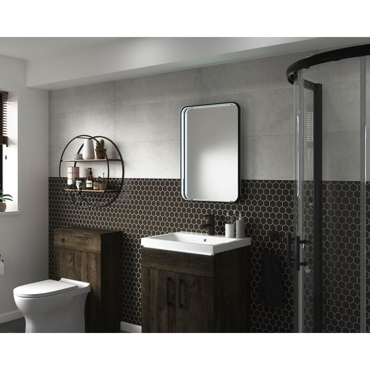 Sensio Aspect Rectangular Black Heated Bathroom Mirror with Lights 700 x 500mm