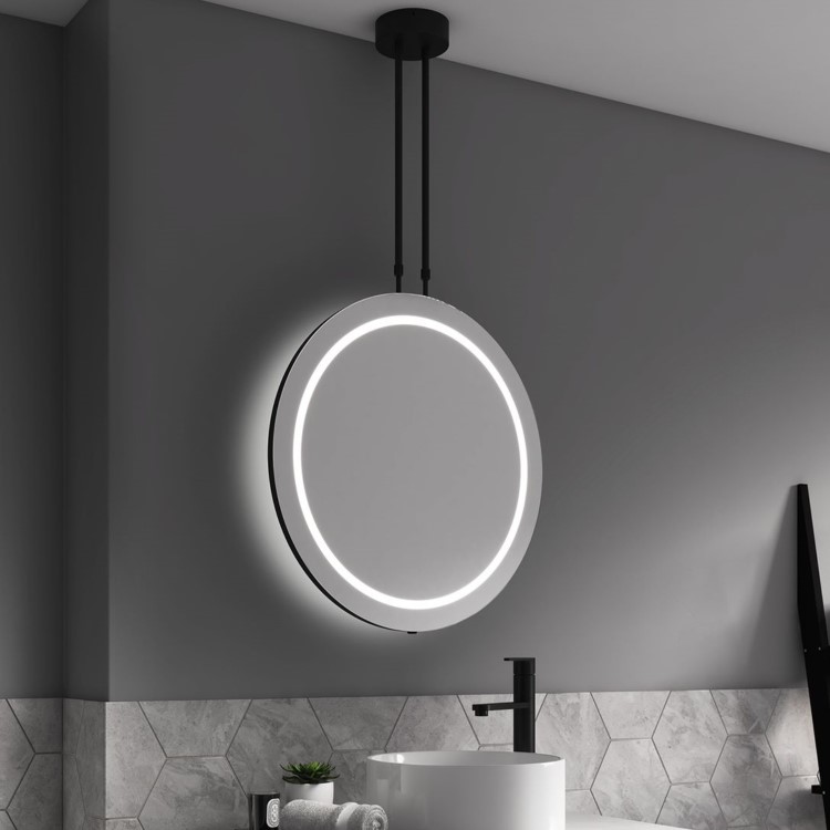 Sensio Ivy Round Ceiling Hanging Heated Bathroom Mirror with Lights 600mm