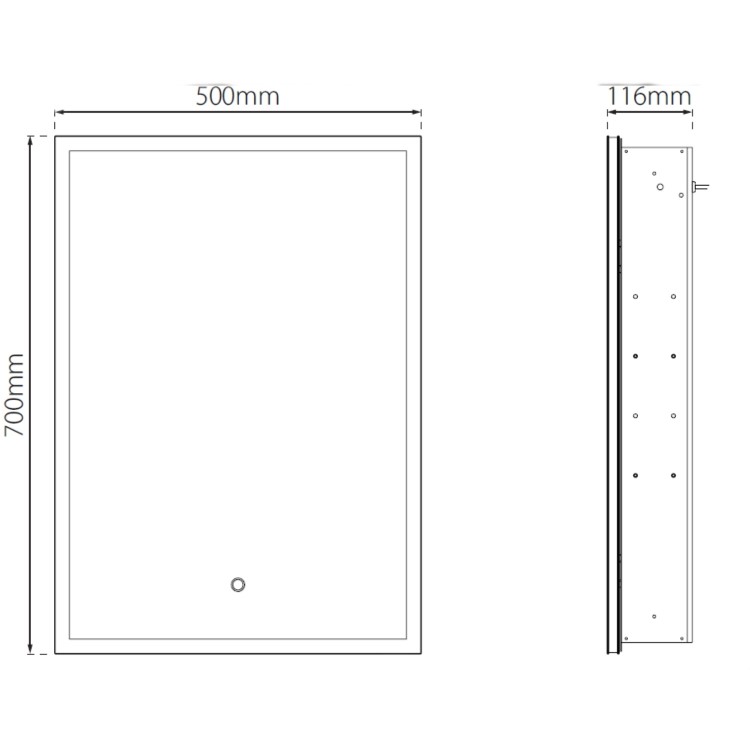 Single Door Sensio Eclipse Recessed Mirrored Bathroom Cabinet with Lights & Shaver Socket 700 x 500mm