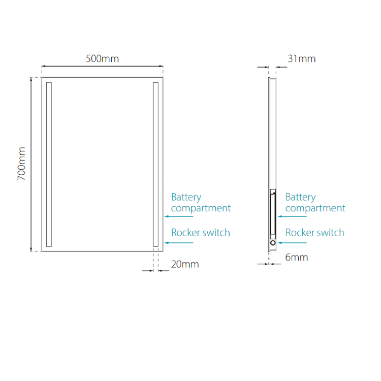 Sensio Gina LED Bathroom Mirror Battery Operated 500 x 700mm