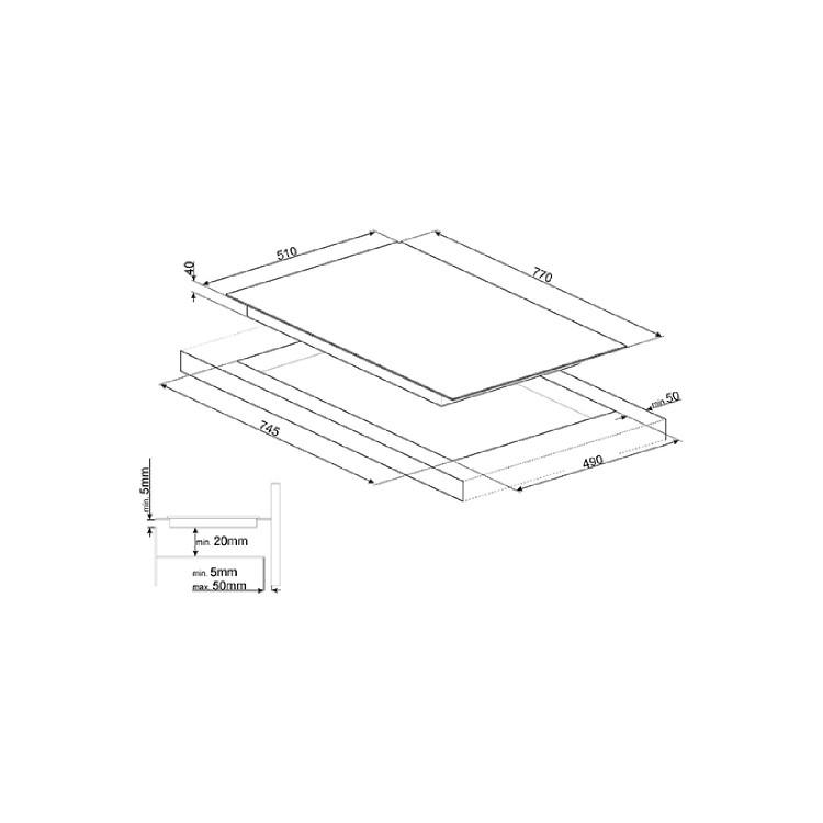 Refurbished Smeg SE385EMTB 77cm 5 Zone Ceramic Hob with Bevelled Edge