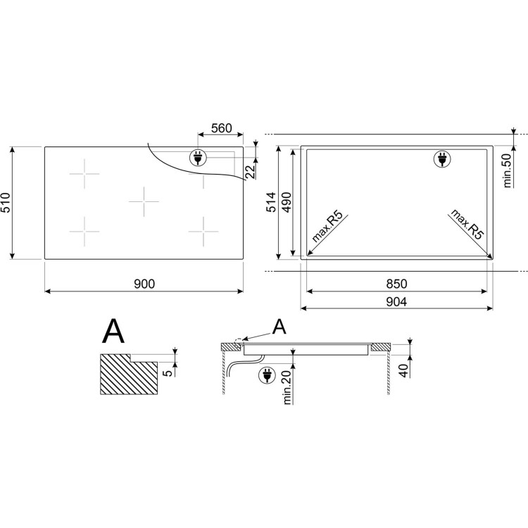 Refurbished Smeg SE495ETD 90cm 5 Zone Ceramic Hob