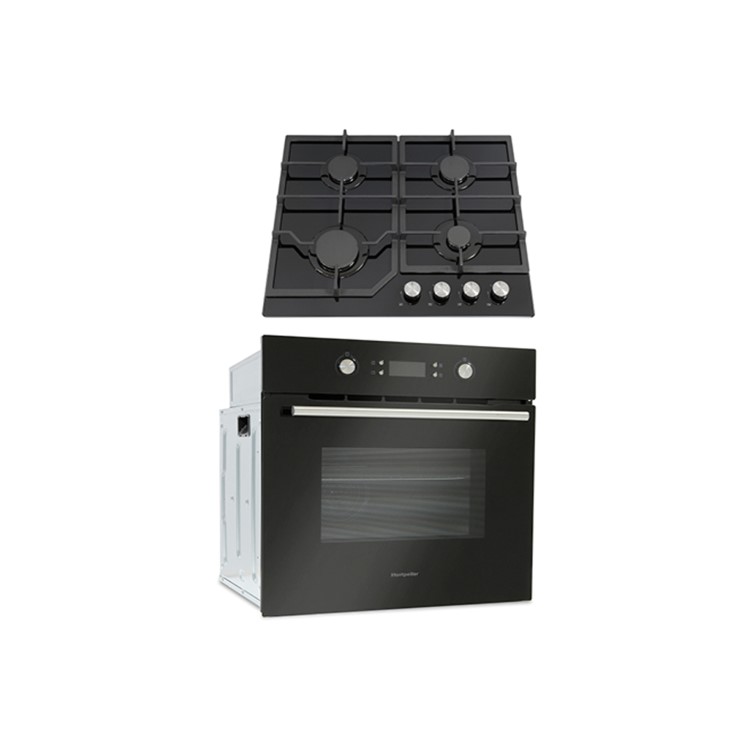 Montpellier SFOP94MFGG Multifunction Oven And Four Burner Gas-on-glass Hob Pack - Black