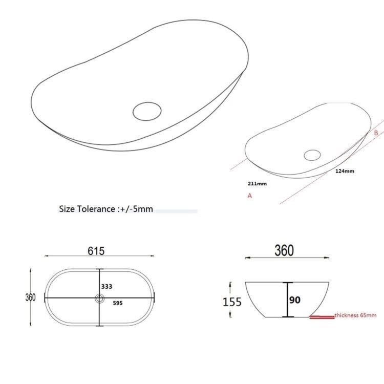 White Oval Countertop Basin 615mm - Shell