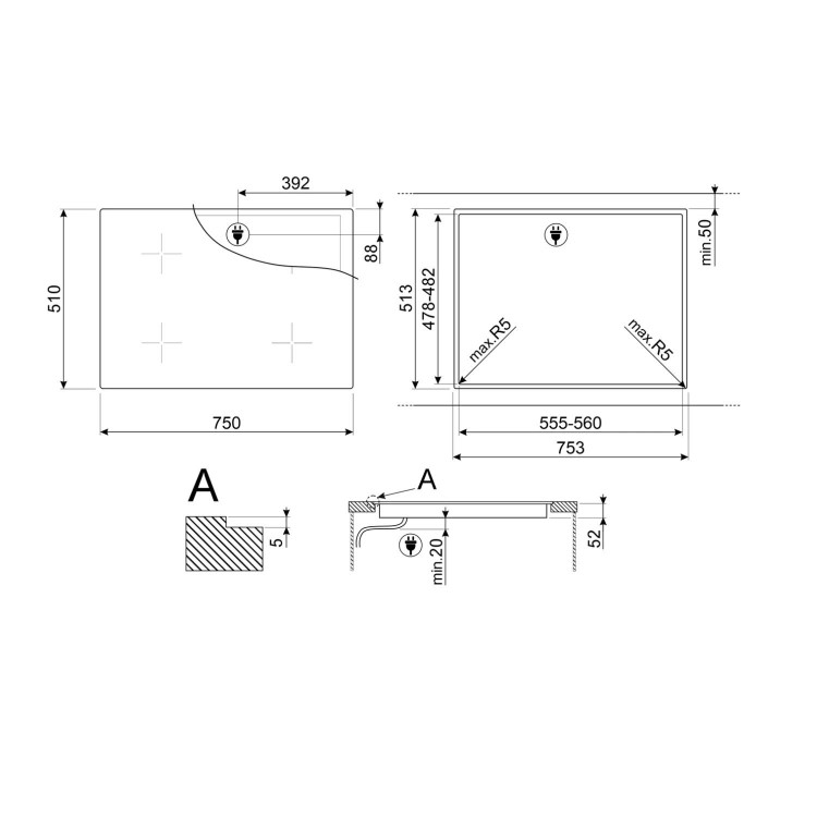 Refurbished Smeg SI2741D 75cm Induction Hob Black