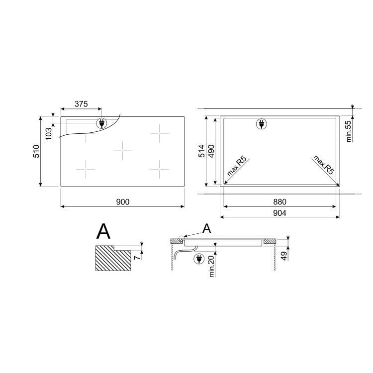 Smeg 90cm White Glass Induction Hob