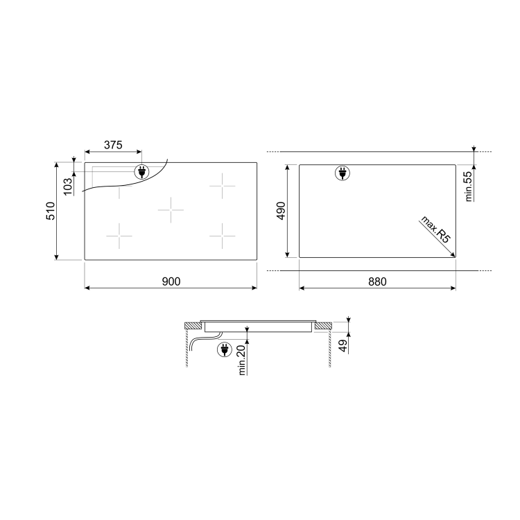 Smeg 90cm White Glass Induction Hob