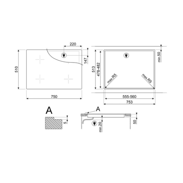 Smeg 75cm Induction Hob - Black