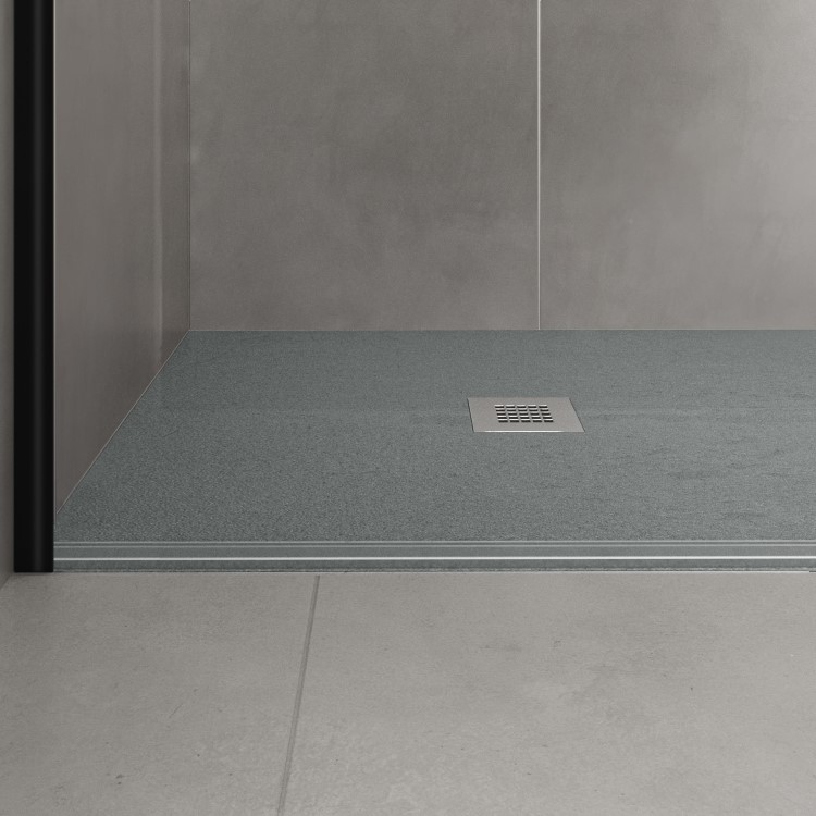 1000x800mm Rectangular Shower Tray with Grate - Grey Stone Resin Slate Effect - Sileti