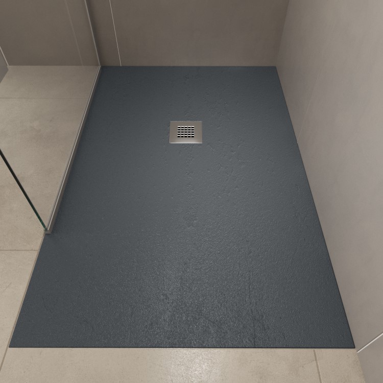 1200x800mm Rectangular Shower Tray with Grate - Anthracite Stone Resin Slate Effect - Sileti