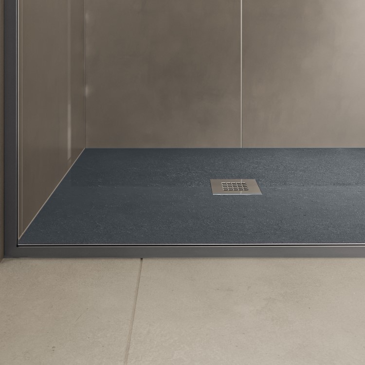 1200x800mm Rectangular Shower Tray with Grate - Anthracite Stone Resin Slate Effect - Sileti