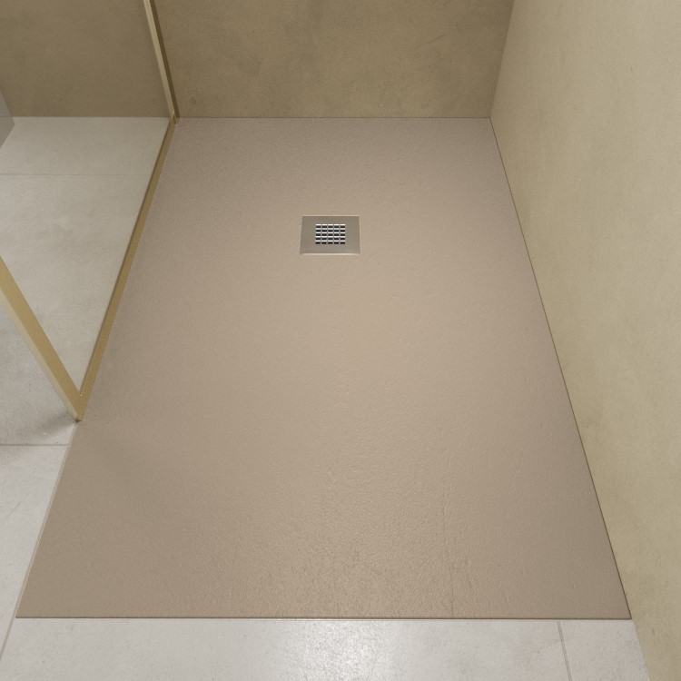 1000x800mm Rectangular Shower Tray with Grate - Cream Stone Resin Slate Effect - Sileti