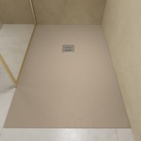 1200x800mm Rectangular Shower Tray with Grate - Cream Stone Resin Slate Effect - Sileti