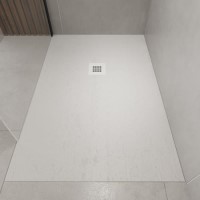 1700x800mm Rectangular Shower Tray with Grate - White Stone Resin Slate Effect - Sileti