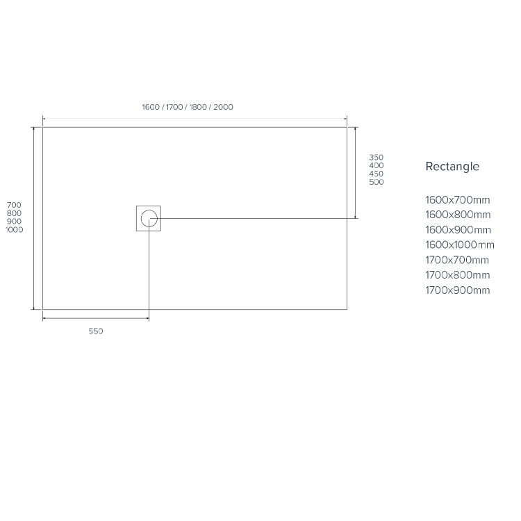 1700x800mm Rectangular Shower Tray with Grate - White Stone Resin Slate Effect - Sileti