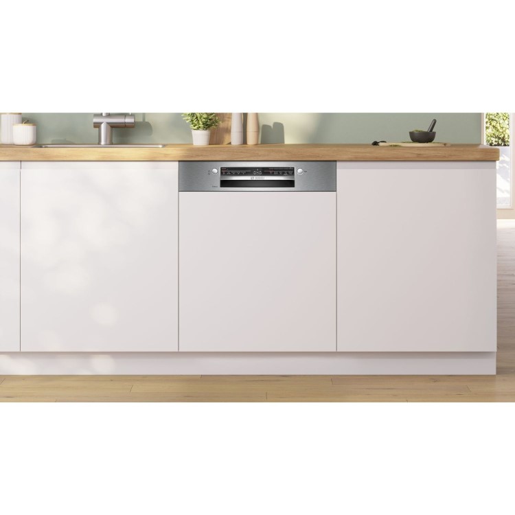 Bosch Series 2 Semi-Integrated Dishwasher - Smart Wi-Fi, D-Rated, Stainless steel control panel