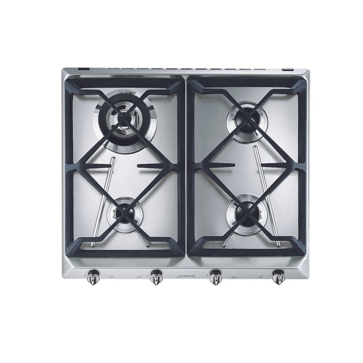 Smeg Cucina 60cm 4 Burner Gas Hob with Wok Burner - Stainless Steel