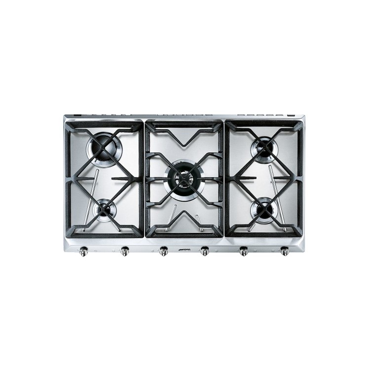 Smeg Cucina 90cm 5 Burner Gas Hob with Wok Burner - Stainless Steel